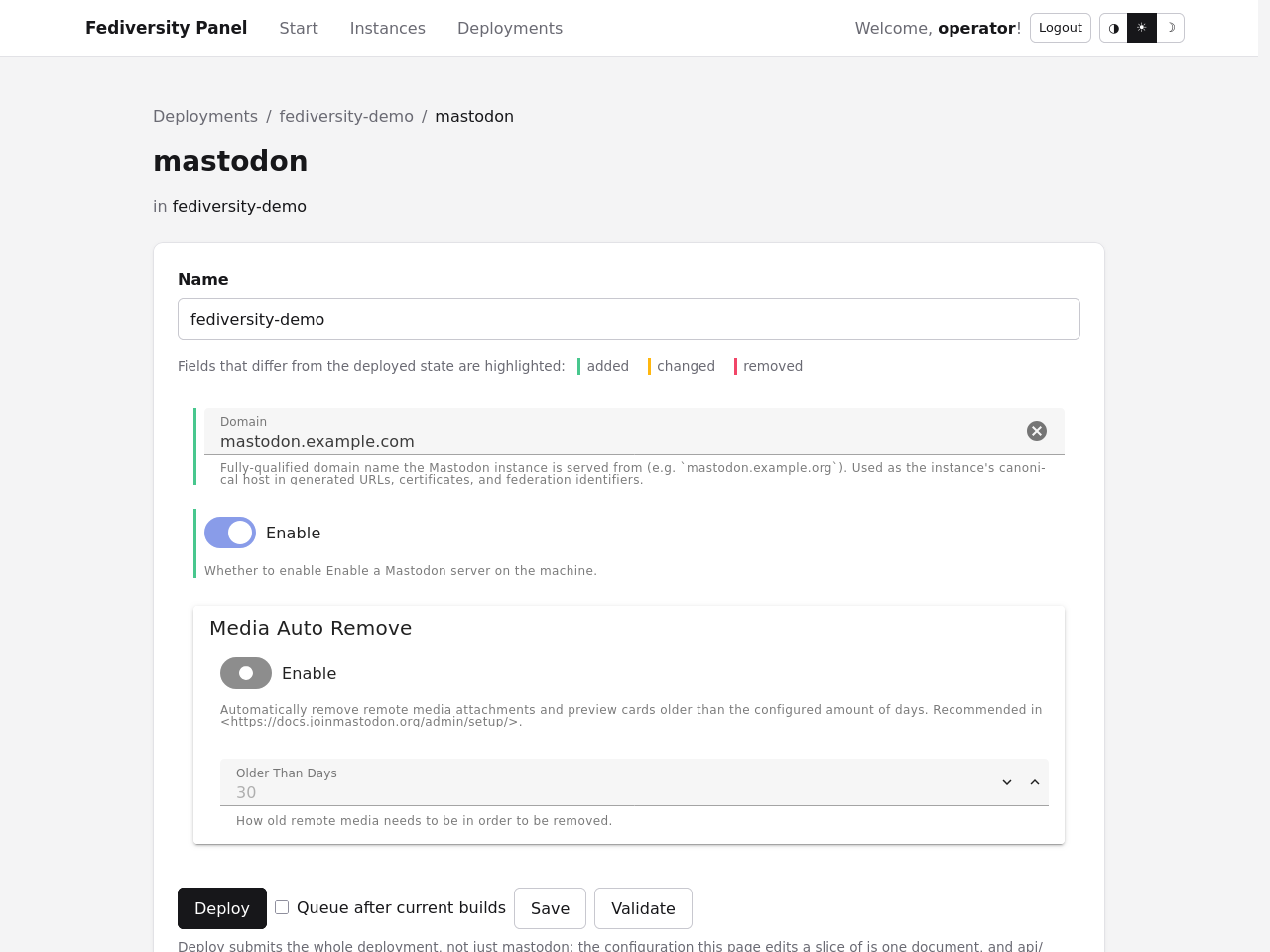 The per-application form in the light theme