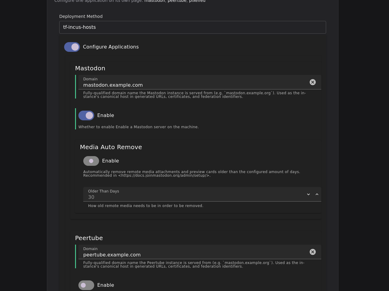 The deployment form in the dark theme, rendered by the forms island